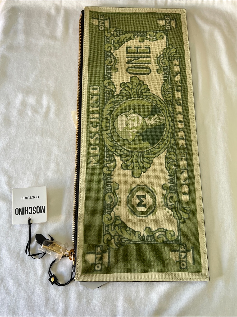 New Moschino Green Dollar Bill Clutch - Picture 9 of 10